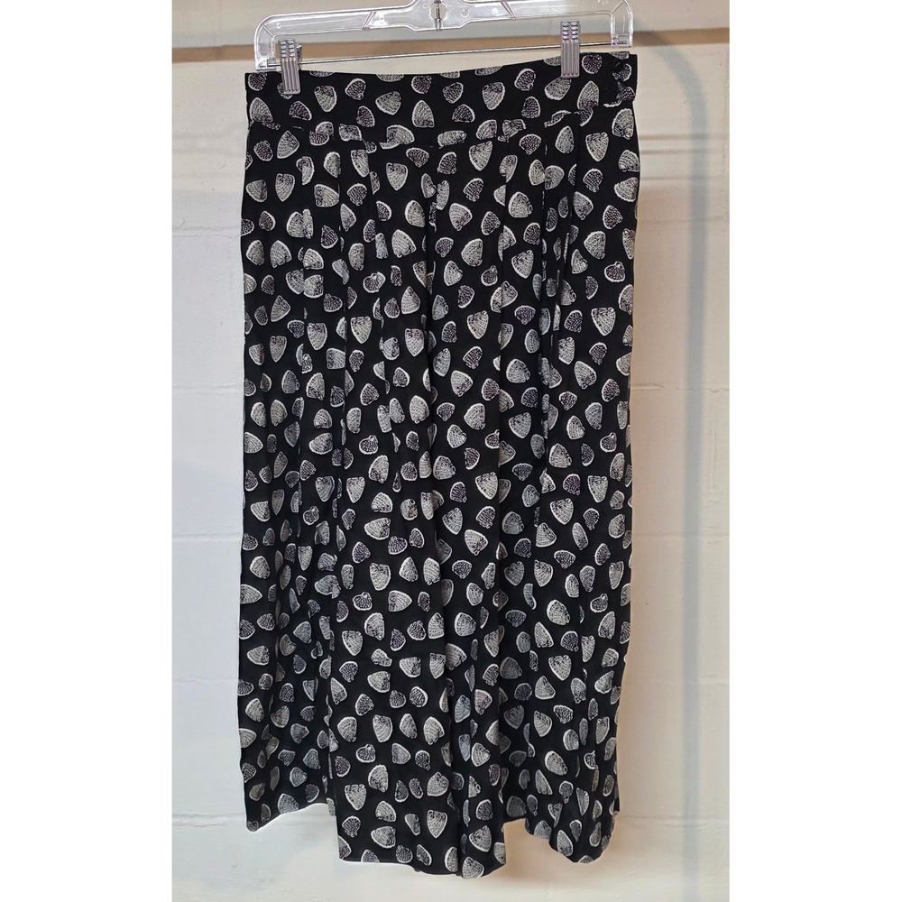Vintage Leslie Fay 8 Petite Seashell Wide Leg Culottes Black White Rayon Beach